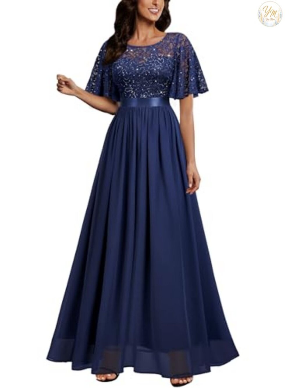 Sequin Lace Butterfly Sleeve Maxi Dress Formal Wedding Guest